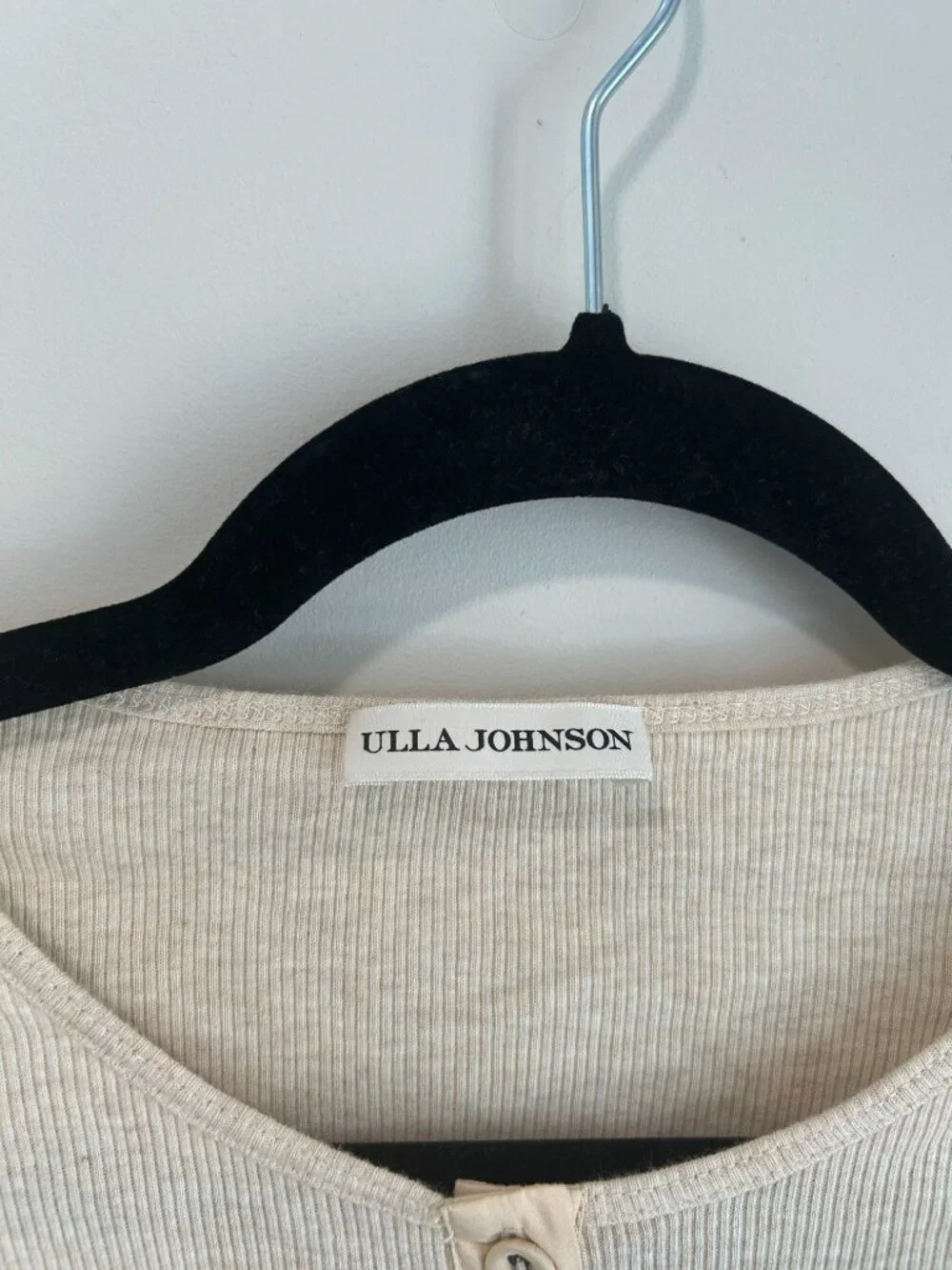 Ulla Johnson Kara Puff Sleeve Top Cream Cotton Knit Blouse Henley Medium